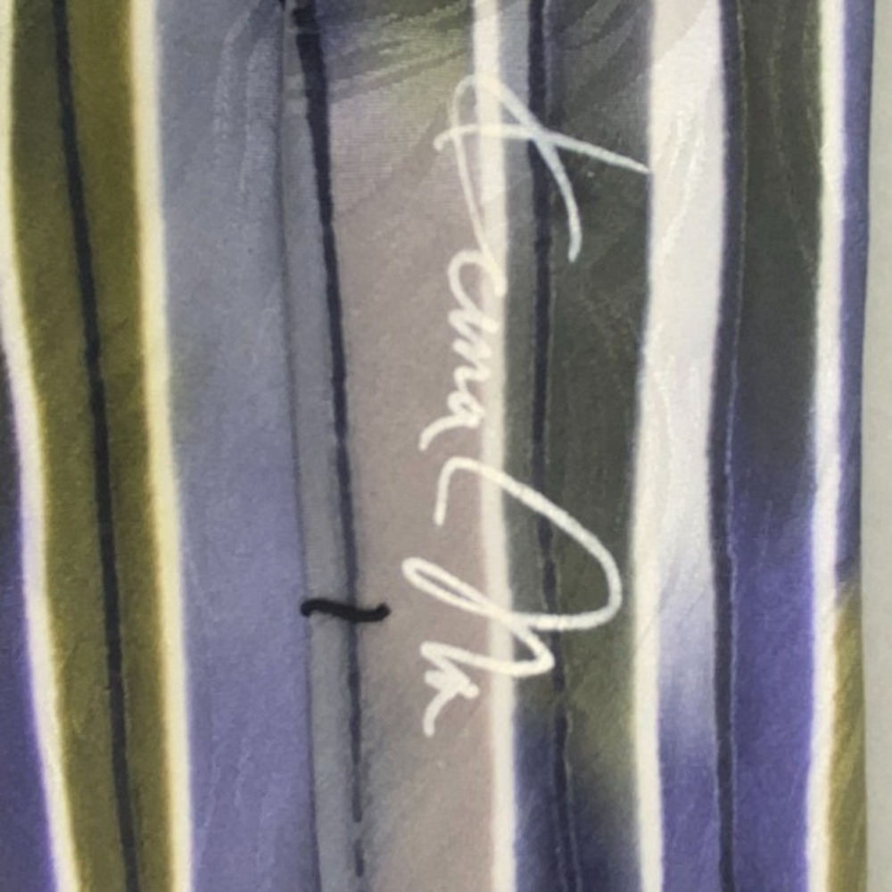ROBERT DASKAL Mens 100% Silk Tie Blue Purple Green Striped Abstract Artsy 57.5x4 - Picture 4 of 7
